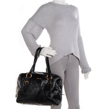 Prada Vernice Naplak Zipper Bowler Tote Black 2 of 11