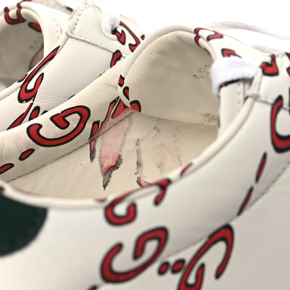 Gucci Calfskin GucciGhost Print Mens Ace Sneakers 11 White Hibiscus Red 10 of 12