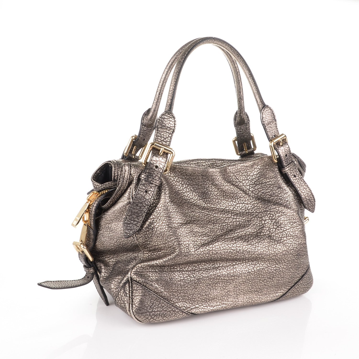 Burberry Metallic Grainy Calfskin Large Oakford Tote Silver 3 of 8
