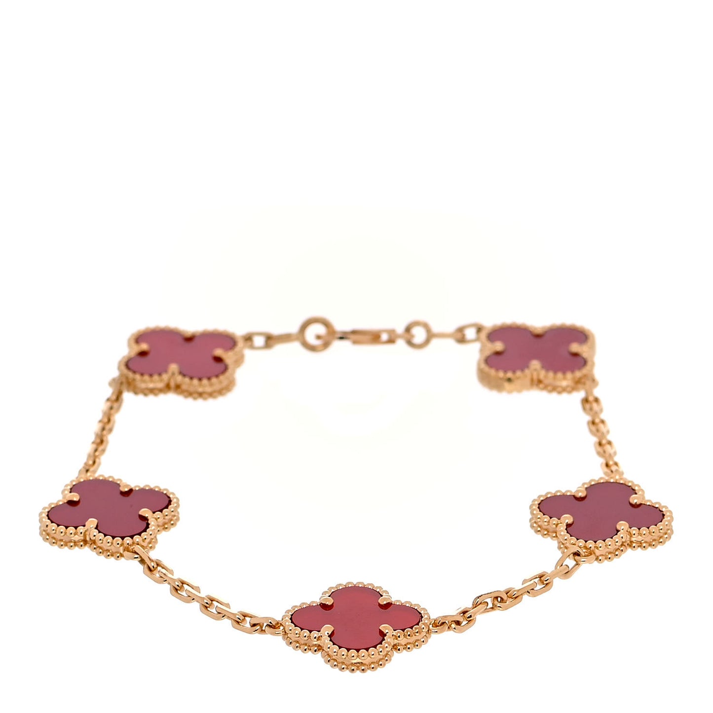 18K Yellow Gold Carnelian 5 Motifs Vintage Alhambra Bracelet
