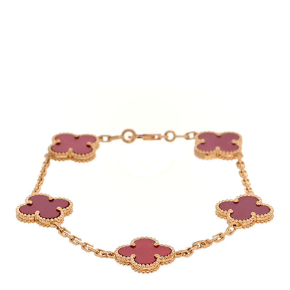Van Cleef & Arpels 18K Yellow Gold Carnelian 5 Motifs Vintage Alhambra Bracelet 1 of 8