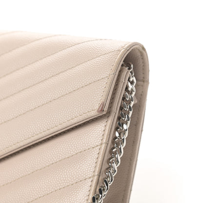 Saint Laurent Grain De Poudre Matelasse Chevron Monogram Envelope Chain Wallet Nude Powder 14 of 17