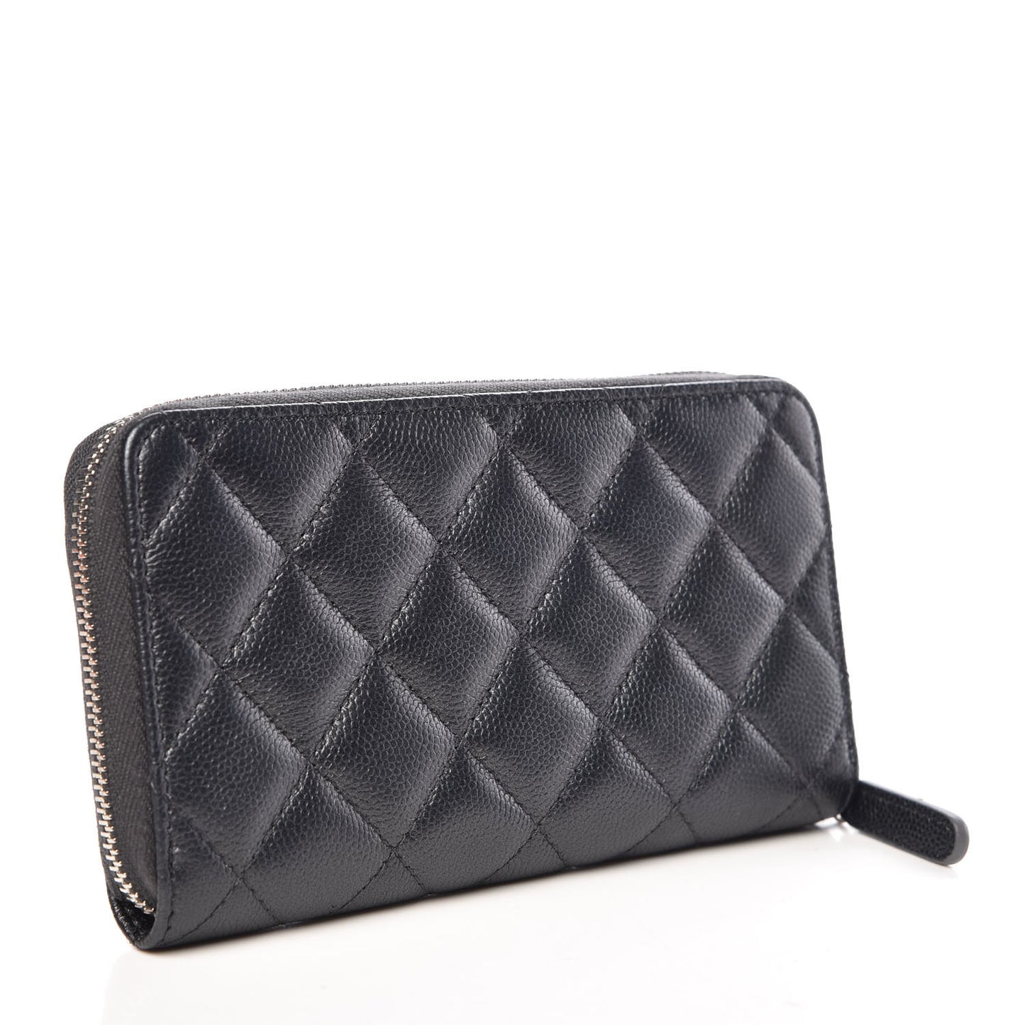 Metallic Caviar Quilted Medium Zip Around Wallet Dark Grey