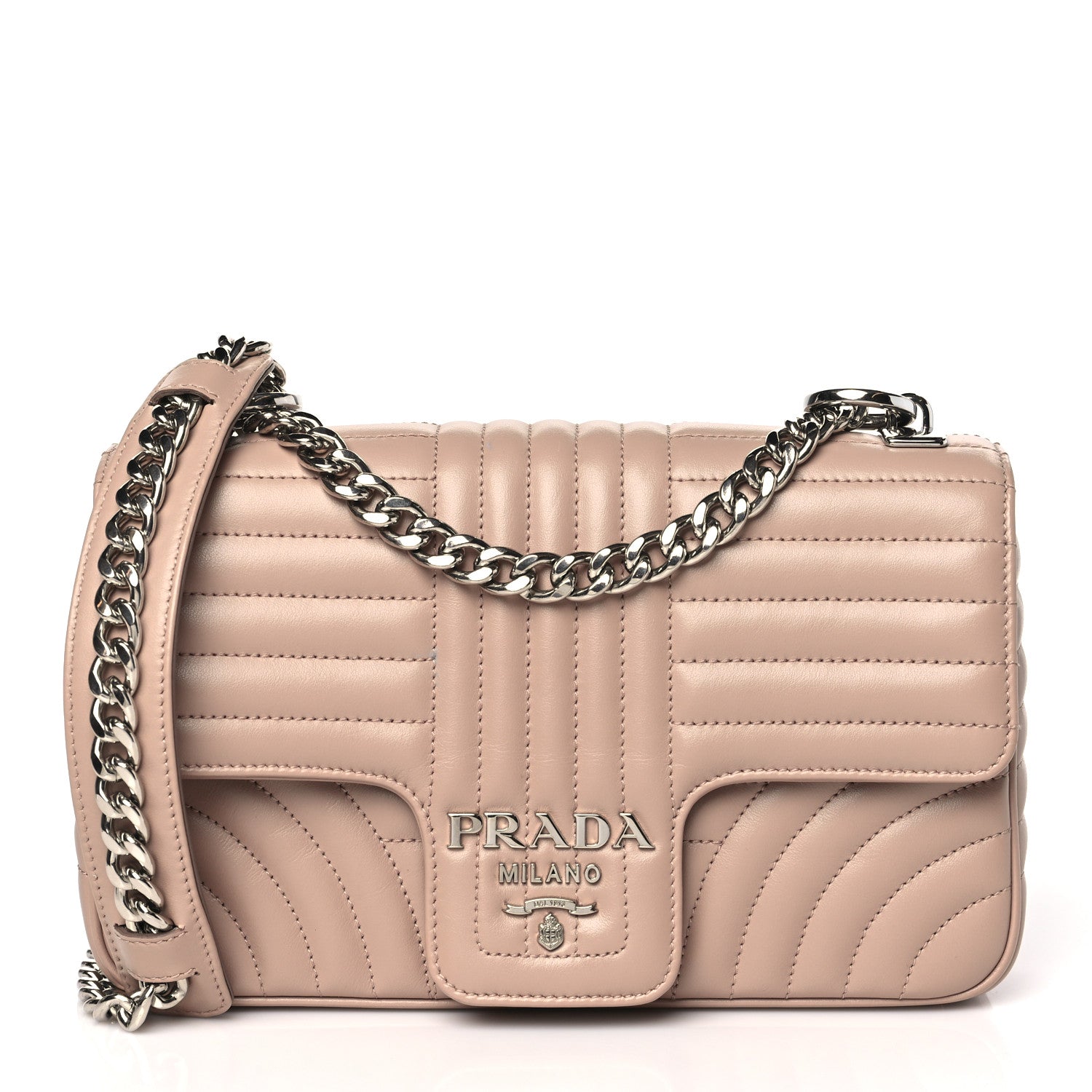 Prada Soft Calfskin Impunture Diagramme Medium Chain Flap Shoulder Bag Cipria 1 of 8