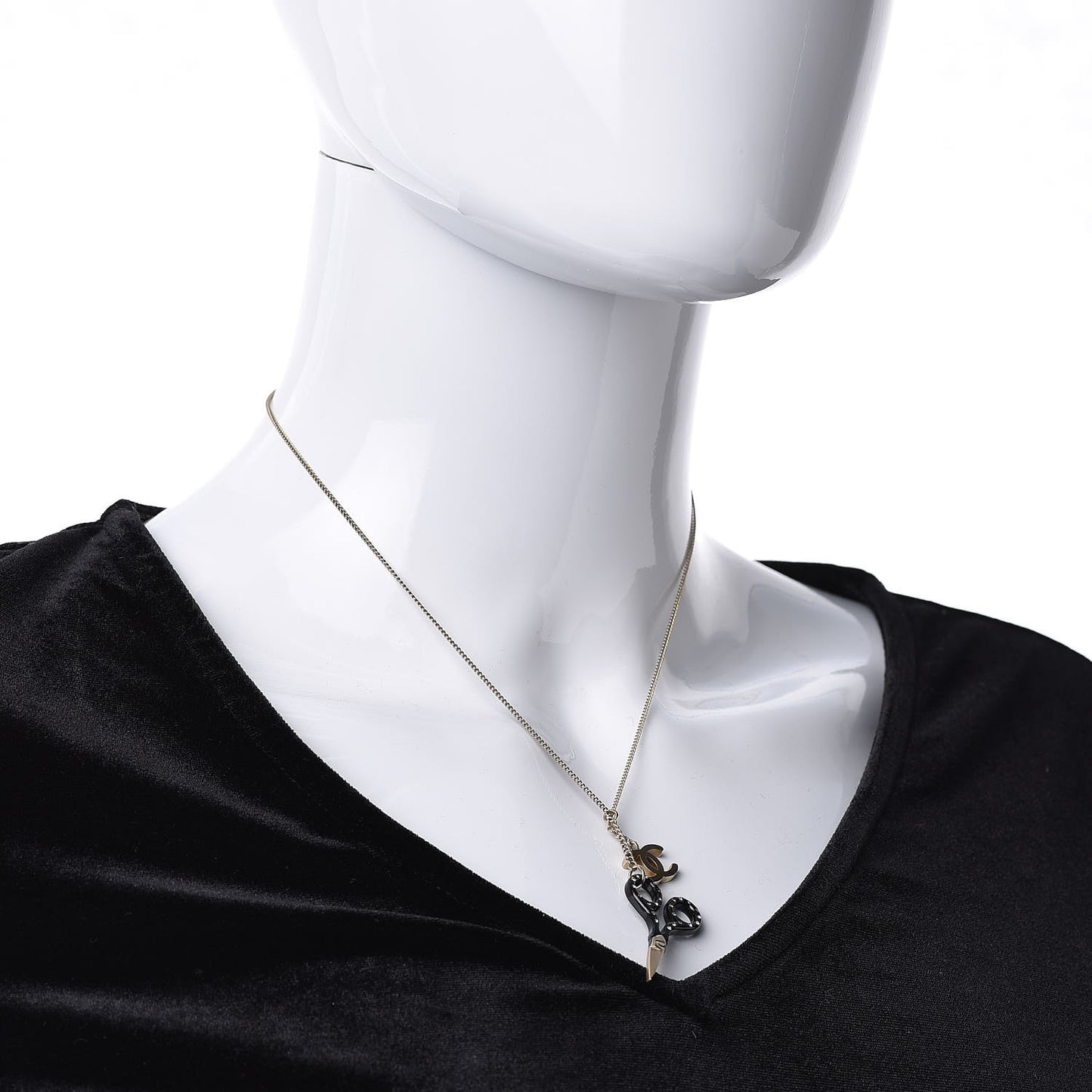 Crystal Resin Scissors CC Pendant Necklace Black Gold