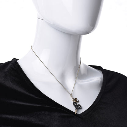 Chanel Crystal Resin Scissors CC Pendant Necklace Black Gold 2 of 6