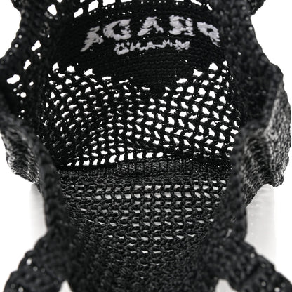 Prada Yarn Raffia Effect Crochet Logo Embroidered Tote Bag Black 7 of 12