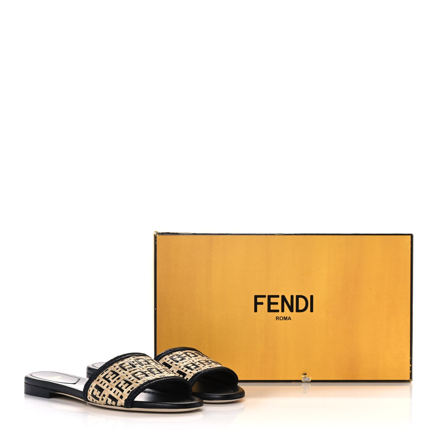 Fendi Raffia FF Flat Slide Sandals 36 Natural Black 9 of 9