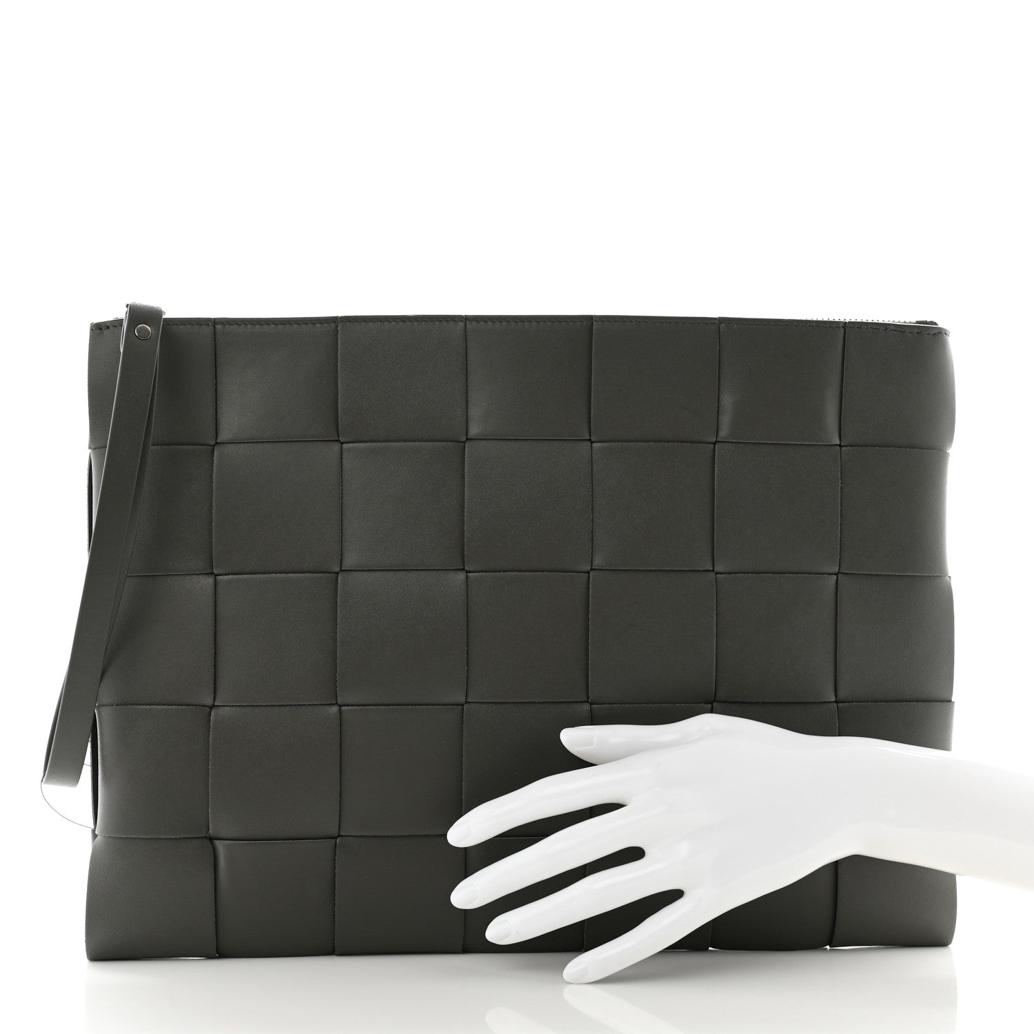 Bottega Veneta Urban Calfskin Maxi Intrecciato Large Cassette Wristlet Pouch Lead 2 of 8