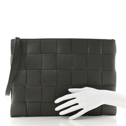 Bottega Veneta Urban Calfskin Maxi Intrecciato Large Cassette Wristlet Pouch Lead 2 of 8