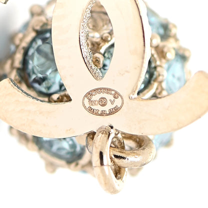 Chanel Crystal CC Drop Earrings Gold Blue 4 of 5