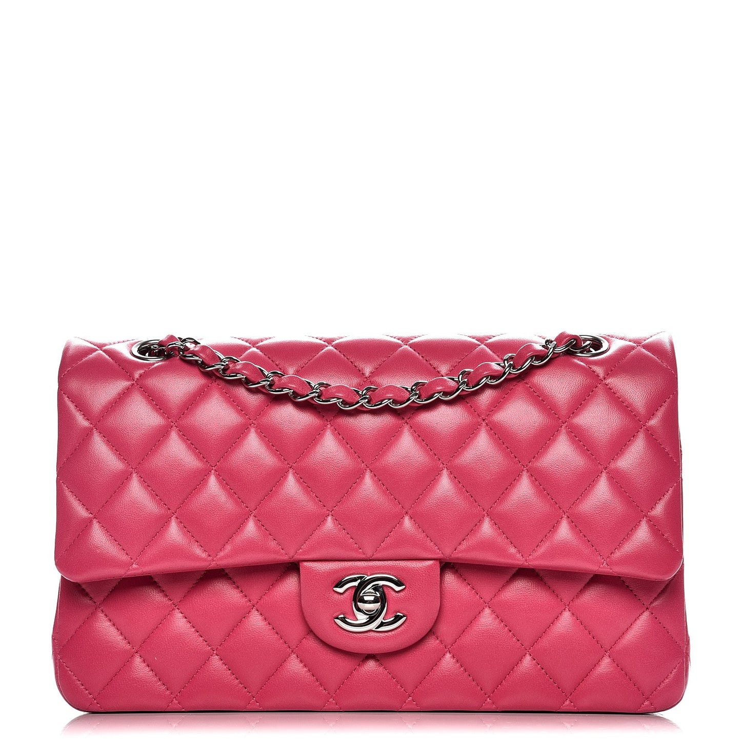 Lambskin Quilted Medium Double Flap Dark Pink