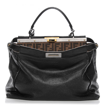 Fendi Goatskin Zucca Large Peekaboo Iconic Satchel Black Tobacco 1 of 9
