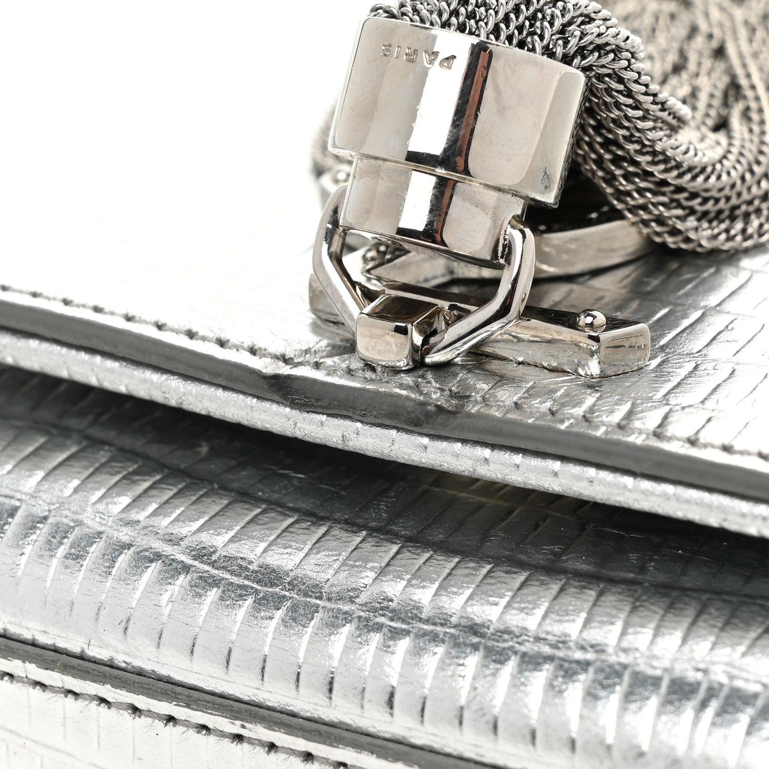 Saint Laurent Metallic Calfskin Lizard Embossed Small Classic Monogram Kate Tassel Satchel Silver 11 of 14