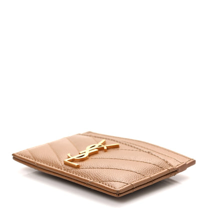 Saint Laurent Grain De Poudre Matelasse Chevron Monogram Credit Card Case Natural Dark 8 of 8