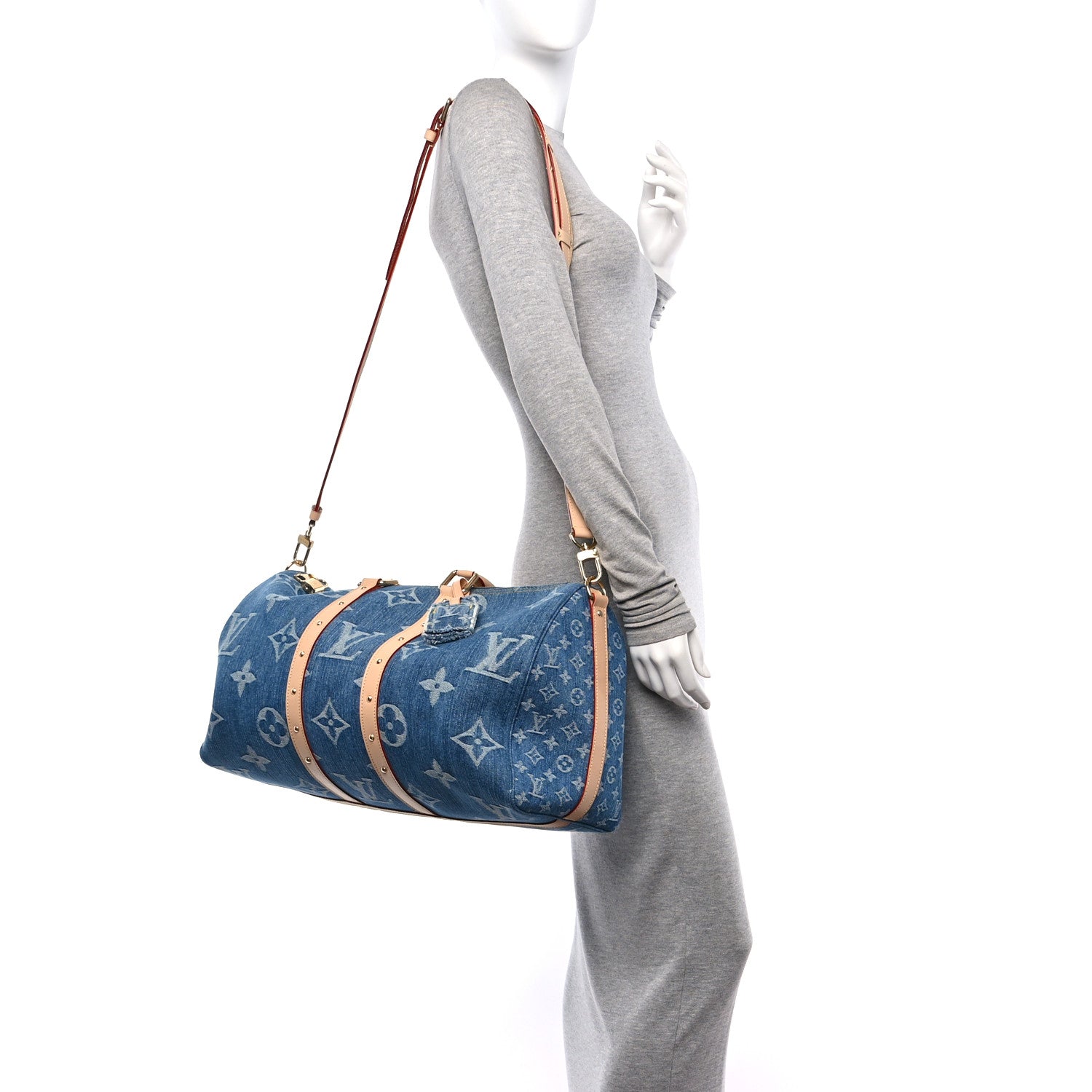 Louis Vuitton Denim Monogram New LV Remix Keepall Bandouliere 45 Blue 3 of 9