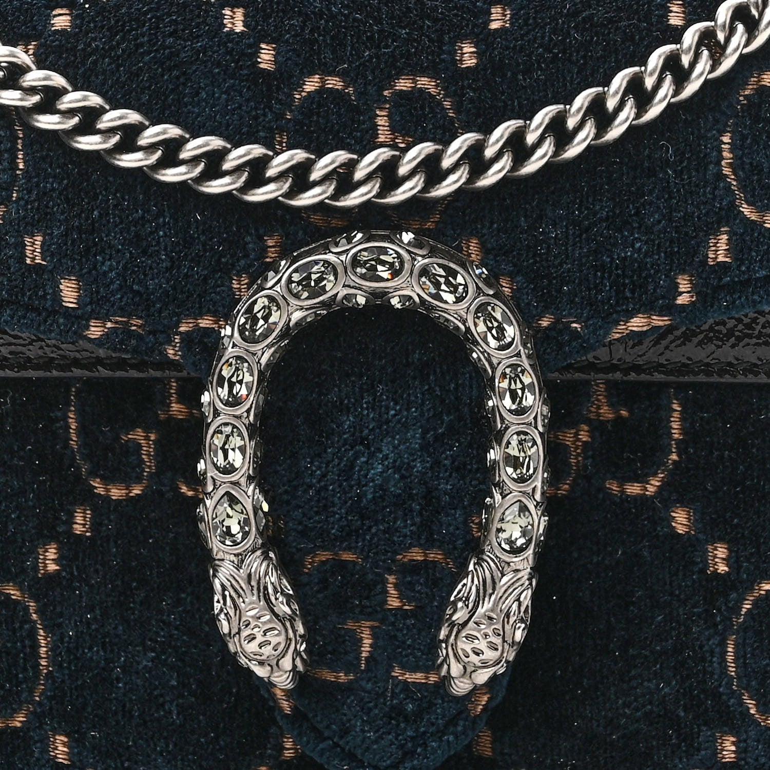 Gucci Velvet GG Monogram Super Mini Dionysus Shoulder Bag Blue Beige Black 7 of 9