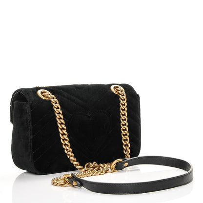 Gucci Velvet Matelasse Mini GG Marmont Shoulder Bag Black 3 of 7