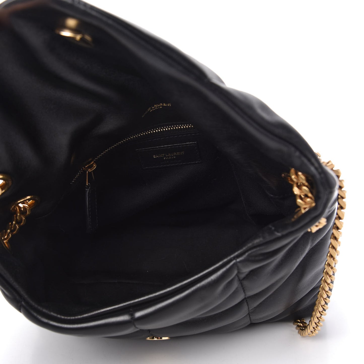 Lambskin Quilted Small Loulou Puffer Monogram Chain Satchel Black