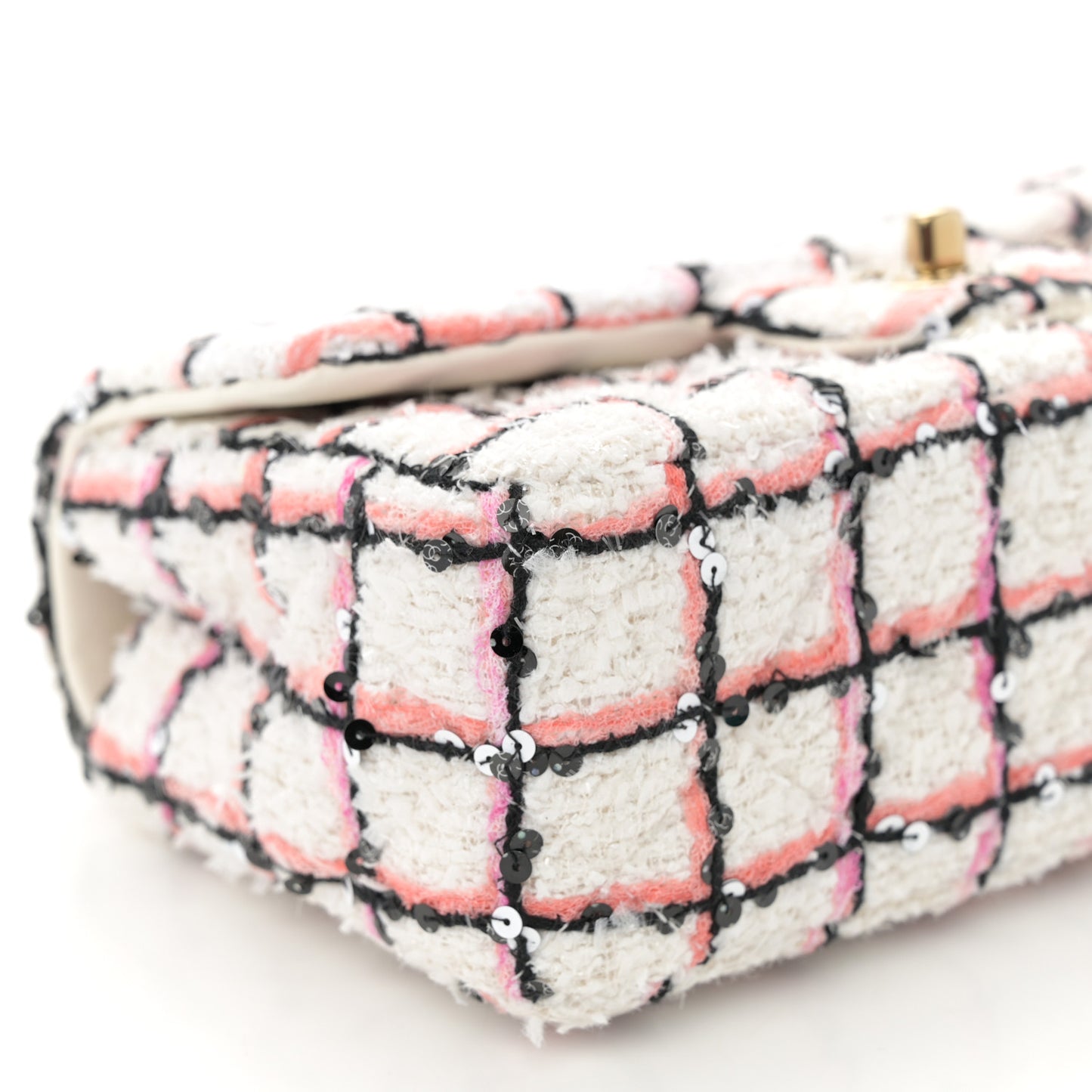 Tweed Sequin Mini Rectangular Flap White Multicolor