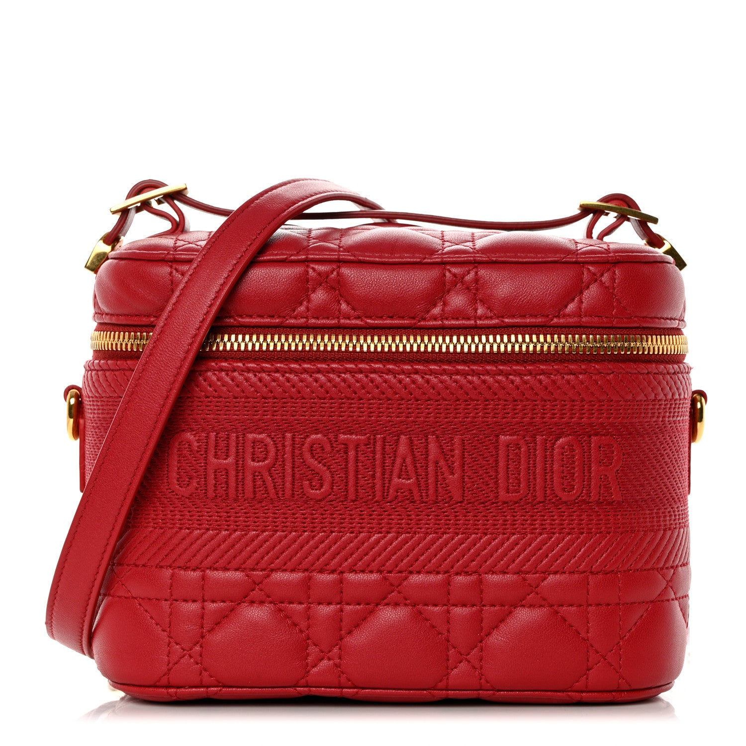 Christian Dior Lambskin Cannage Small Diortravel Vanity Case Red 1 of 10