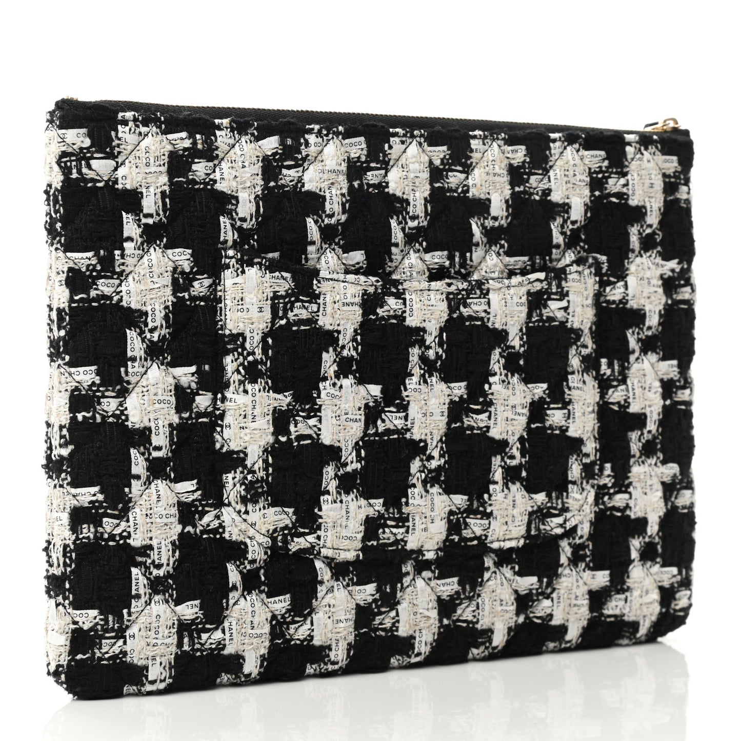 Tweed Quilted Medium Cosmetic Pouch Black Ecru White
