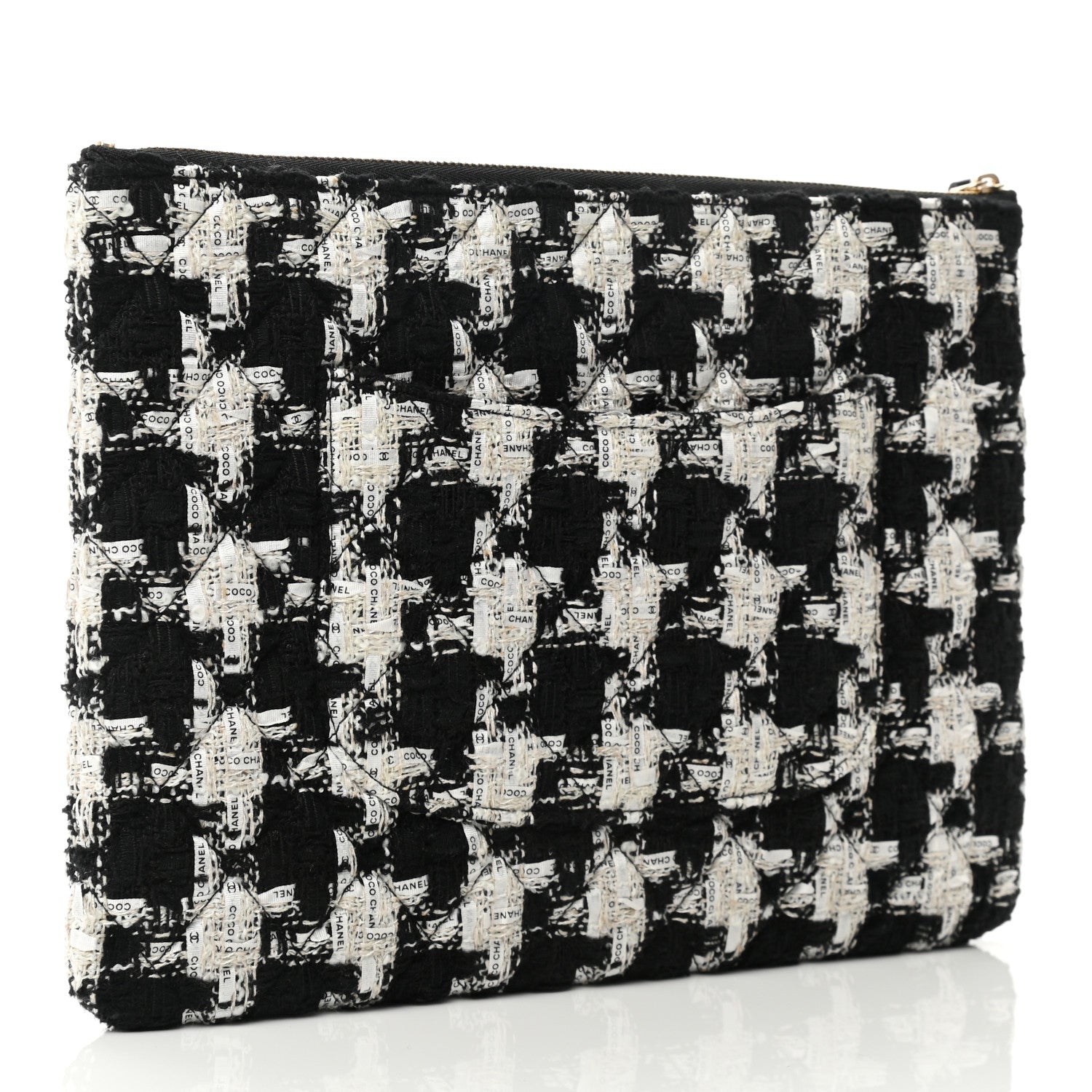 Chanel Tweed Quilted Medium Cosmetic Pouch Black Ecru White 3 of 8