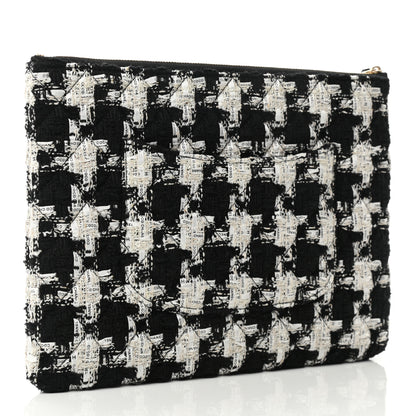 Chanel Tweed Quilted Medium Cosmetic Pouch Black Ecru White 3 of 8