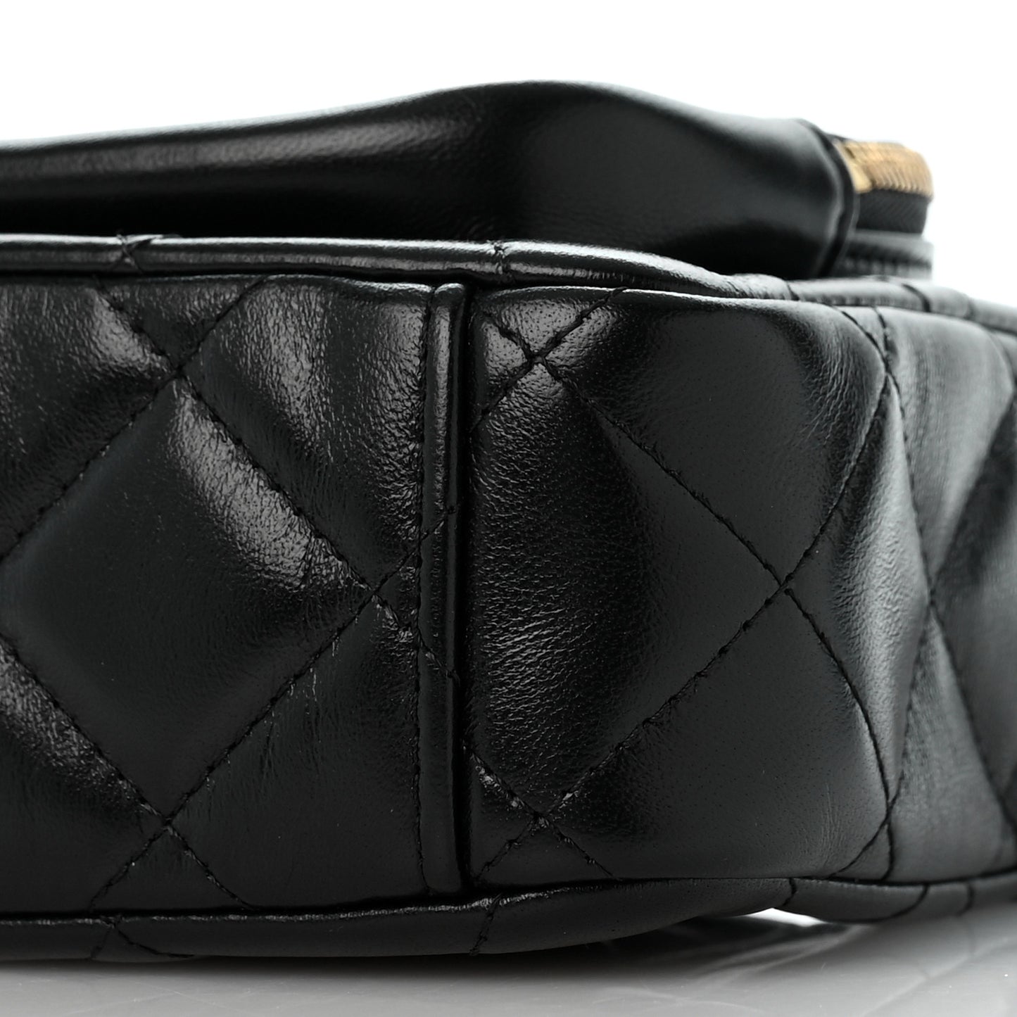 Shiny Crumpled Lambskin Quilted Small Preppy Pocket Clutch With Chain Black