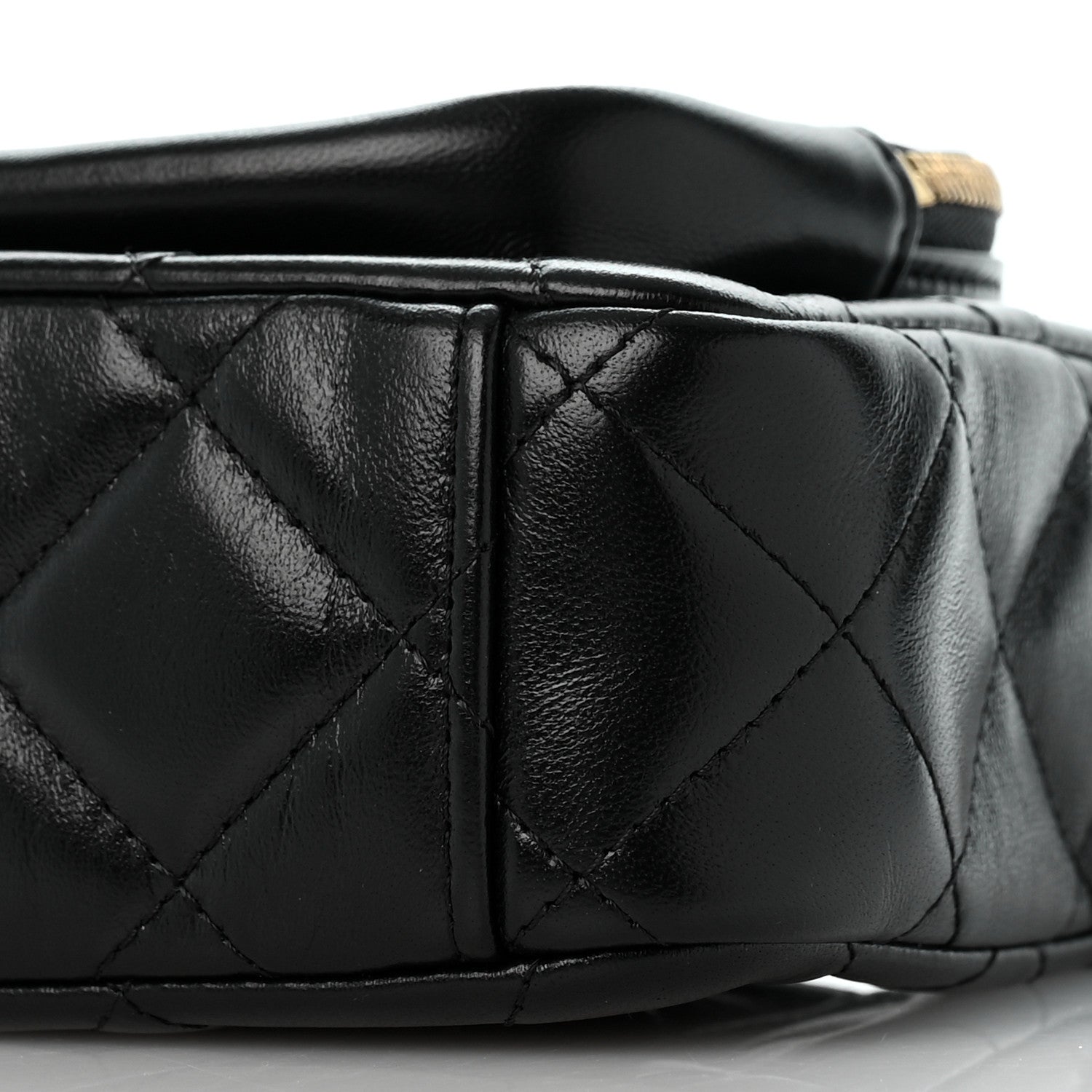 Chanel Shiny Crumpled Lambskin Quilted Small Preppy Pocket Clutch With Chain Black 10 of 13
