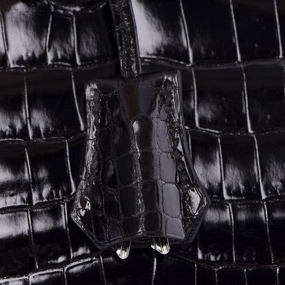 Hermes Shiny Niloticus Crocodile Birkin 25 Black 32 of 37