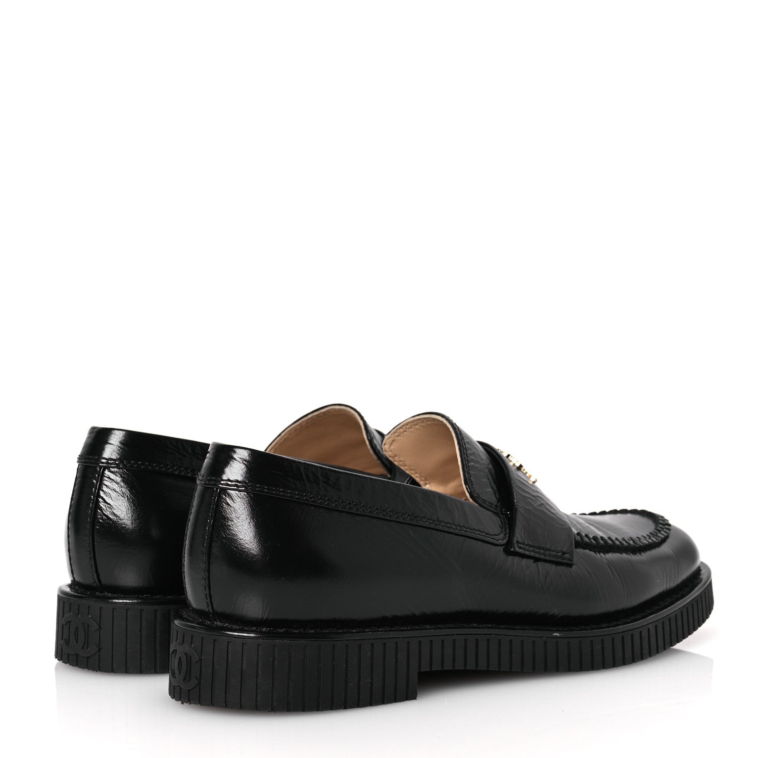 Chanel Shiny Crumpled Calfskin CC Mocassin Loafers 39 Black 5 of 11