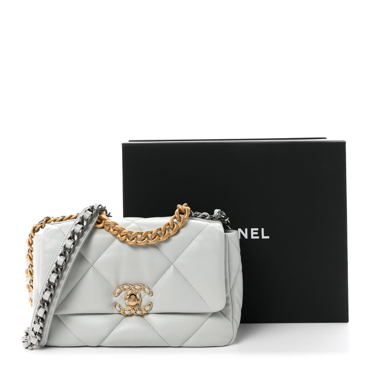 Chanel Lambskin Quilted Medium Chanel 19 Flap Light Blue 11 of 11