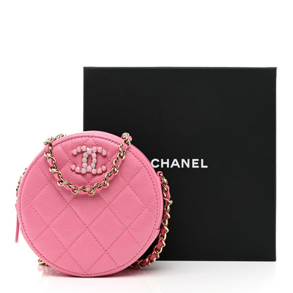 Chanel Caviar Quilted Crystal CC Round Clutch With Chain Pink 9 of 9