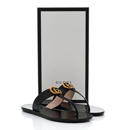 Gucci Calfskin GG Marmont Thong Sandals 38 Black 8 of 8