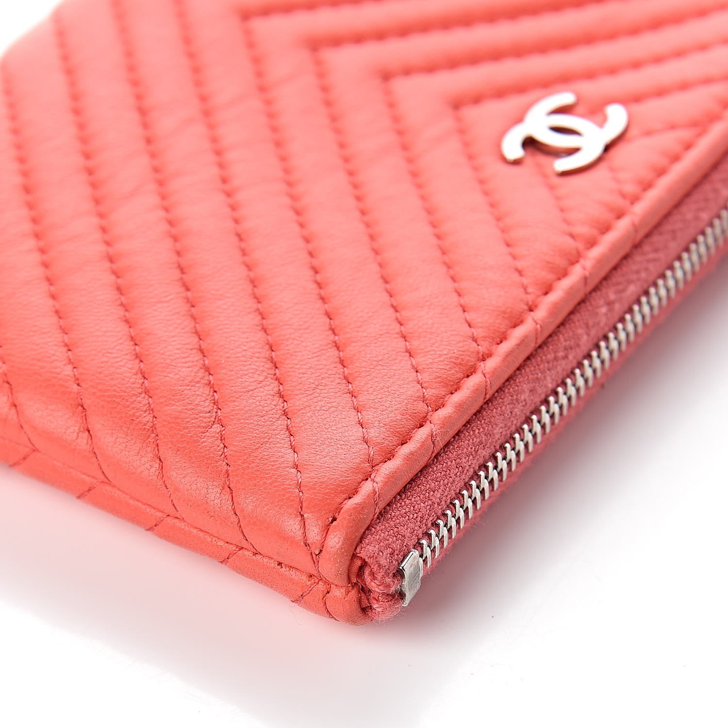 Chanel Lambskin Chevron Quilted Small Cosmetic Case Orange 10 of 12