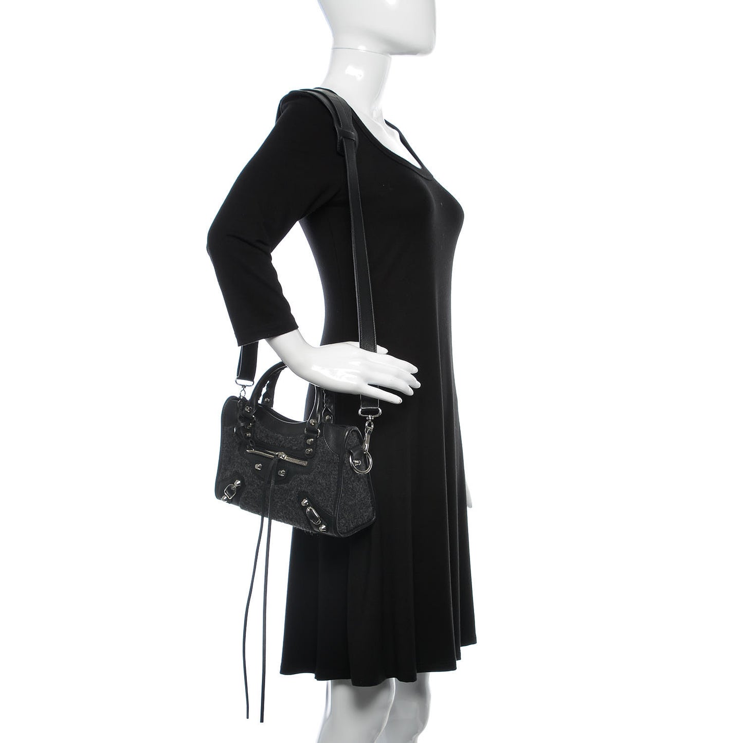 Alpaca Calfskin Classic Silver Hardware Mini City Black