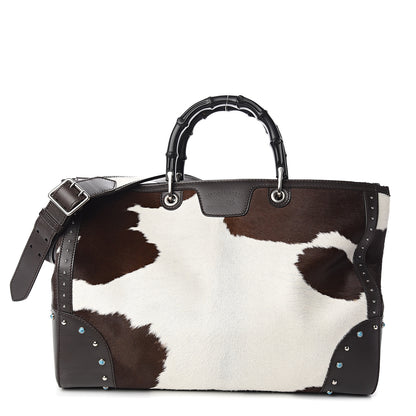 Gucci Calf Hair Bamboo Top Handle Shopper Bag Brown White 1 of 10