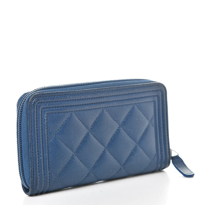 Chanel Caviar Quilted Boy Small Zip Around Wallet Blue 3 of 16