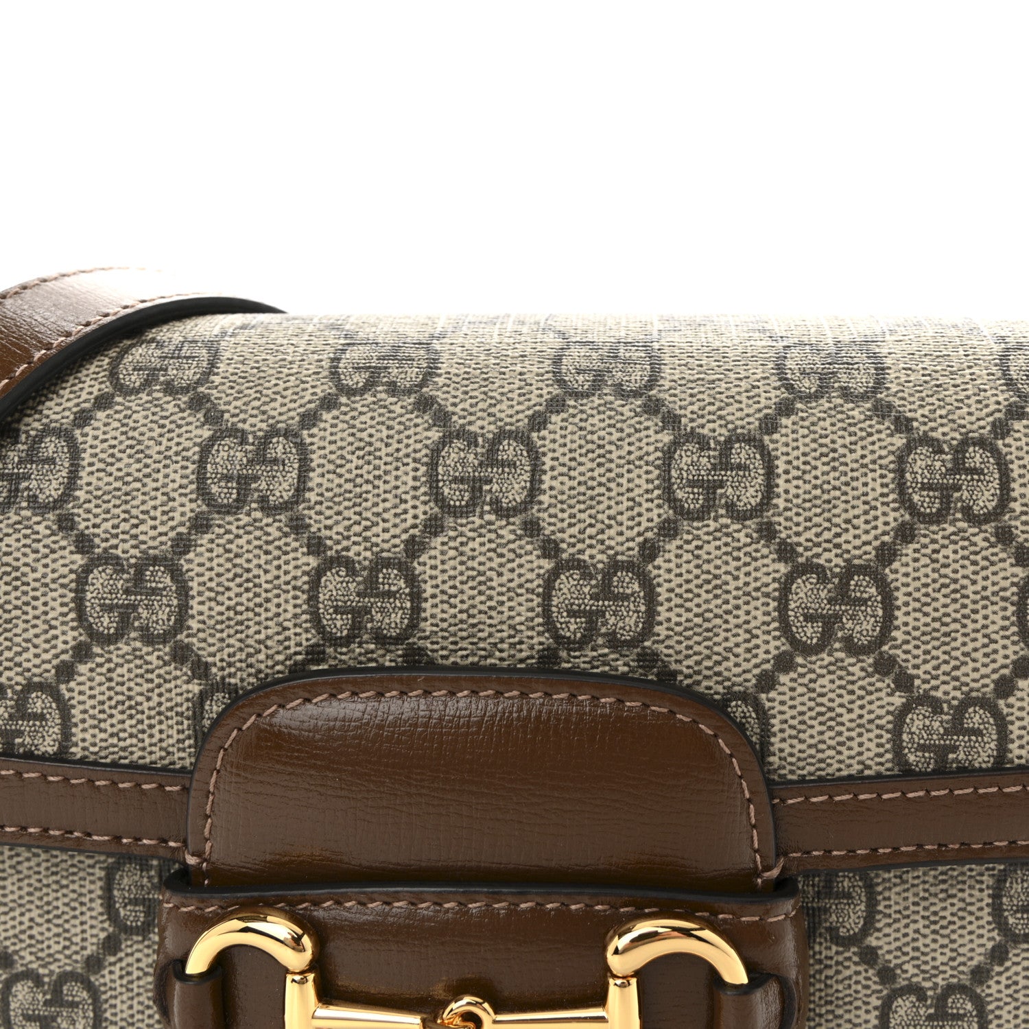 Gucci GG Supreme Monogram Azalea Calfskin Web Mini Horsebit 1955 Shoulder Bag Beige Ebony Brown Sugar 8 of 10