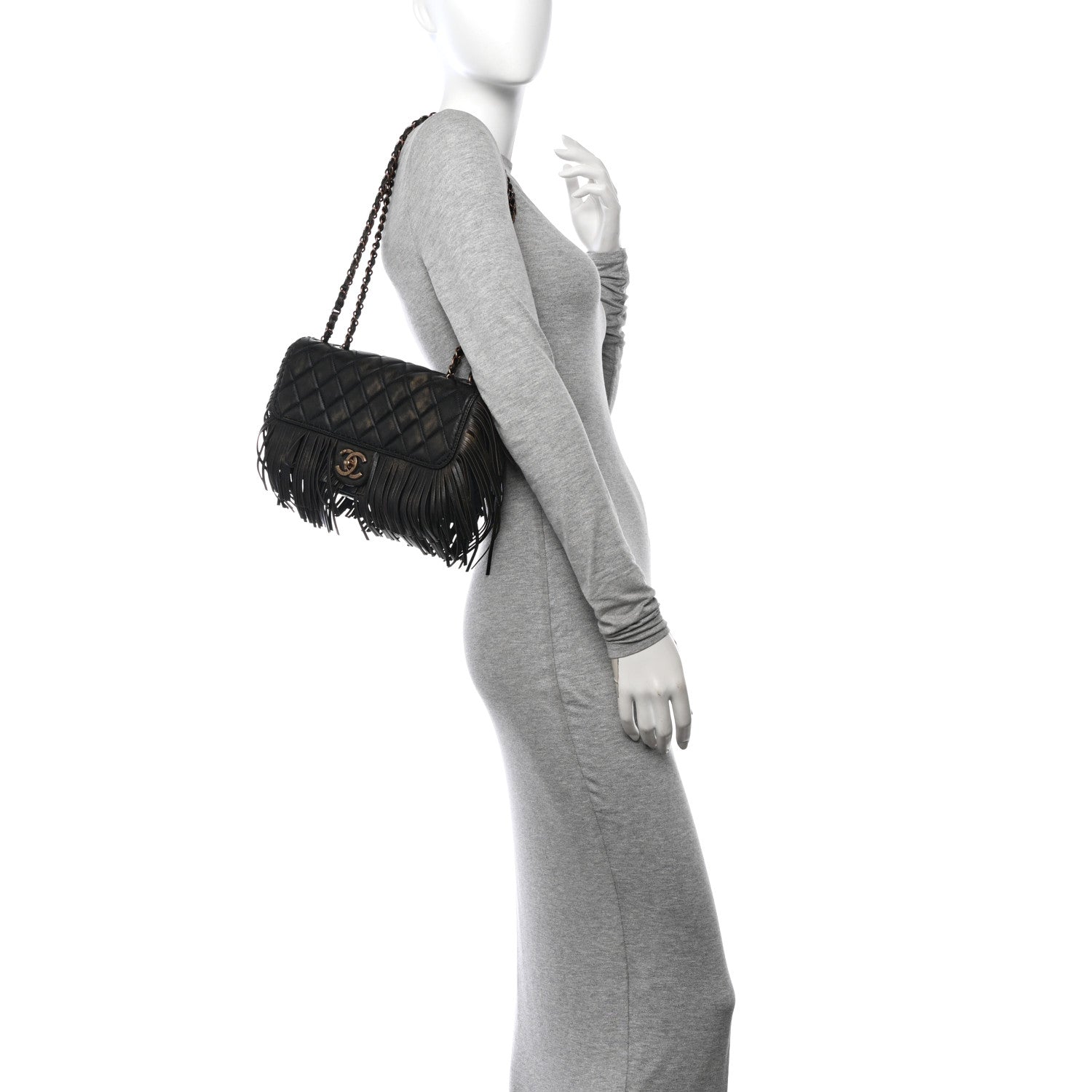 Chanel Metallic Calfskin Quilted Large Into The Fringe Flap Black 2 of 11