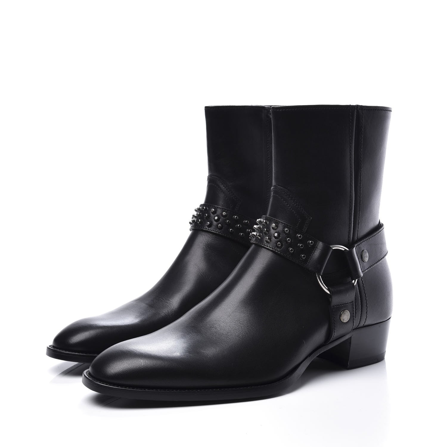 Saint Laurent Calfskin Studded Mens Wyatt Harness Boots 41 Black 3 of 11