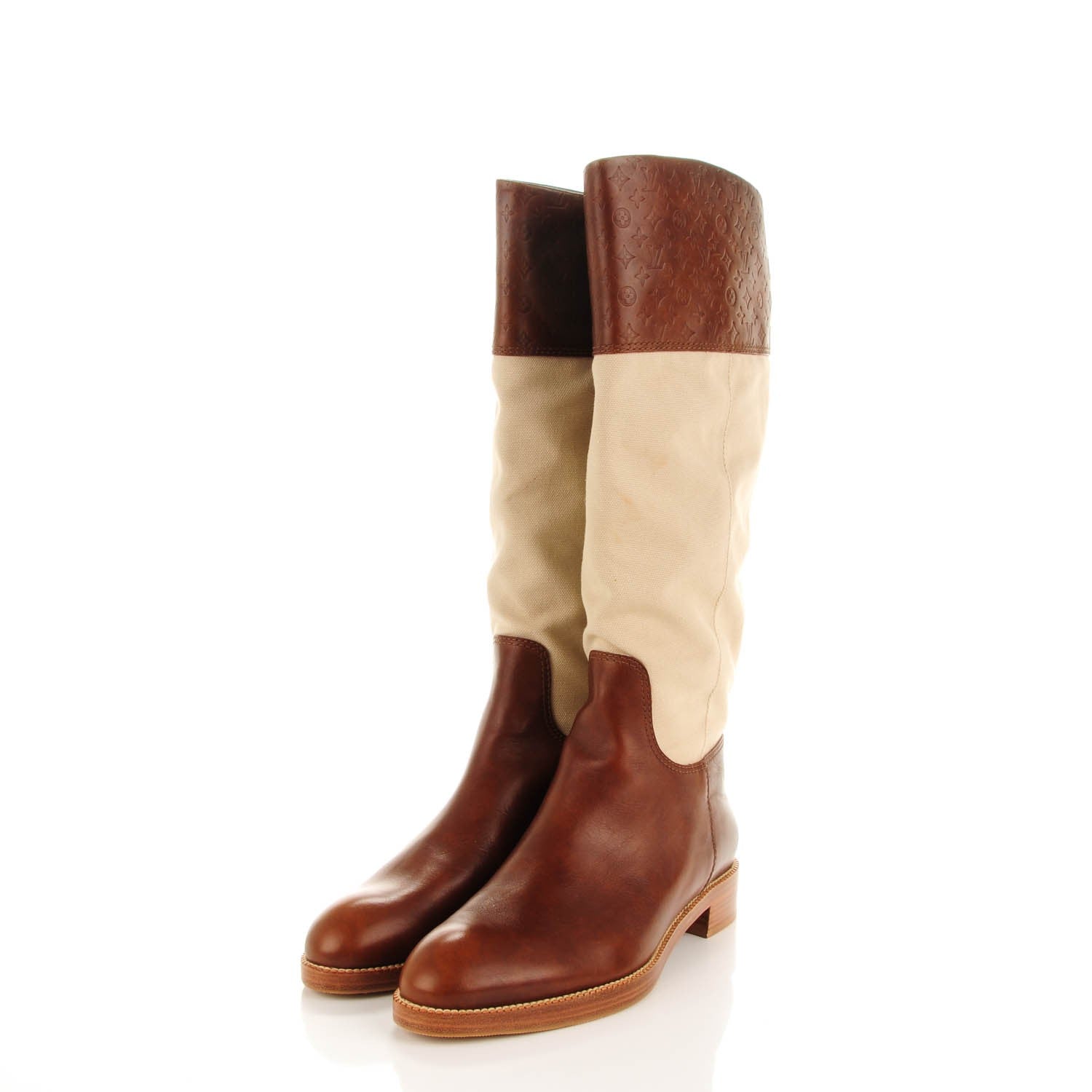 Louis Vuitton Canvas Calfskin Embossed Monogram Flat Seine Boots 41 3 of 8