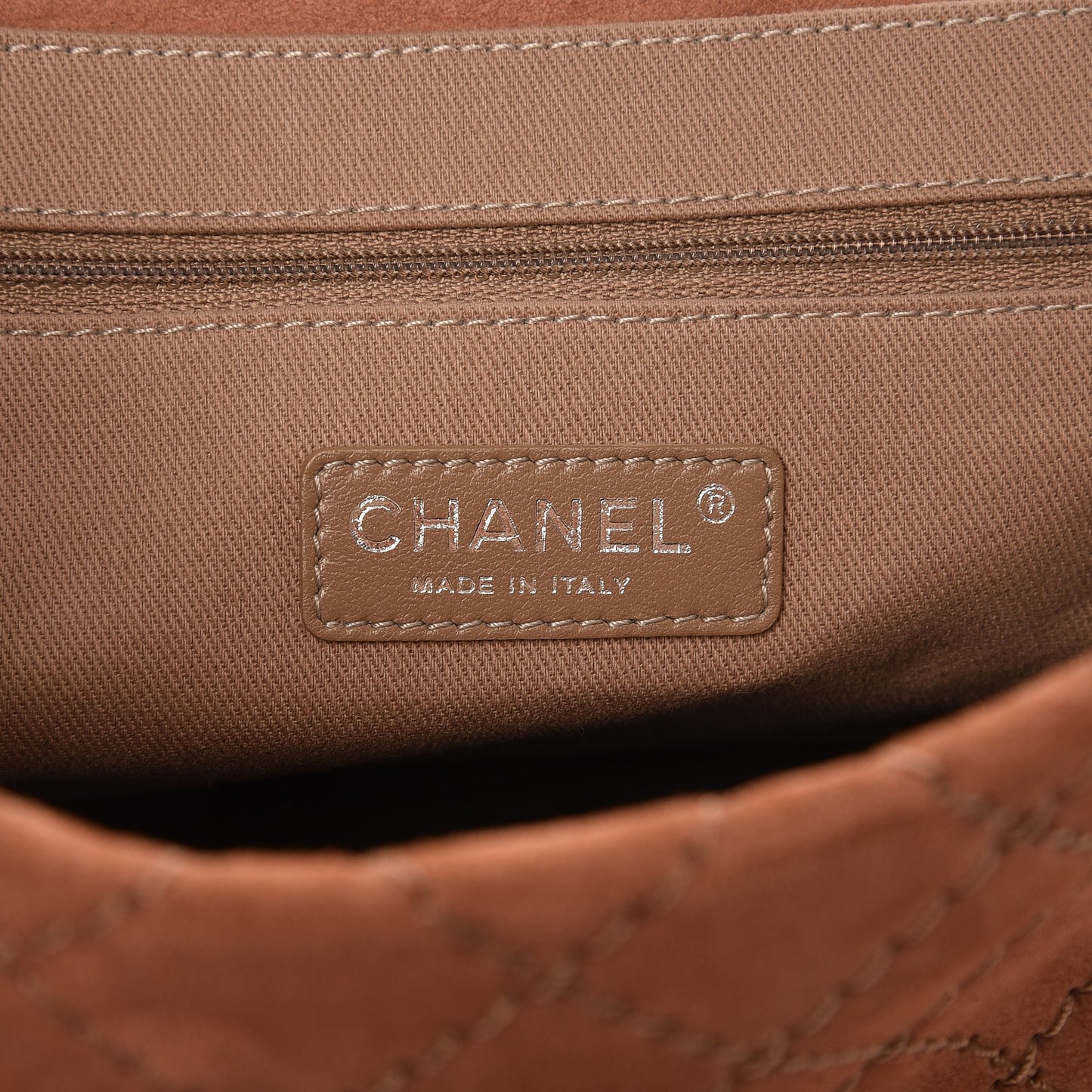 Suede Calfskin Stitch Flap Light Brown