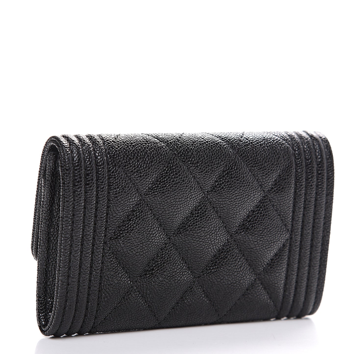 Caviar Quilted Boy Flap Card Holder Black