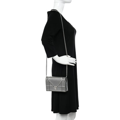 Christian Dior Metallic Patent Micro-Cannage Diorama Wallet on Chain Pouch Silver 2 of 9