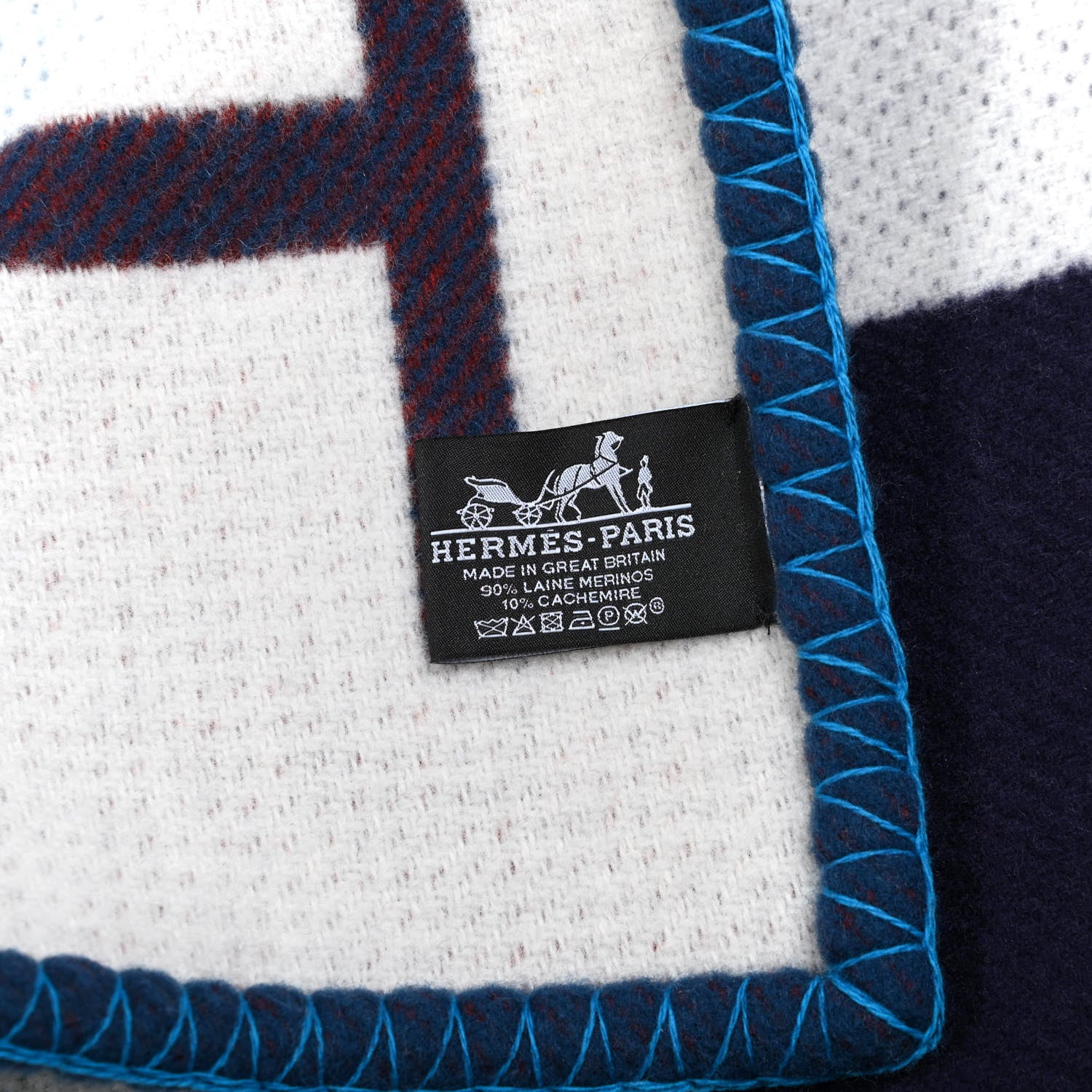 Hermes Wool Cashmere Avalon Vibration Blanket Ecru Indigo 3 of 3