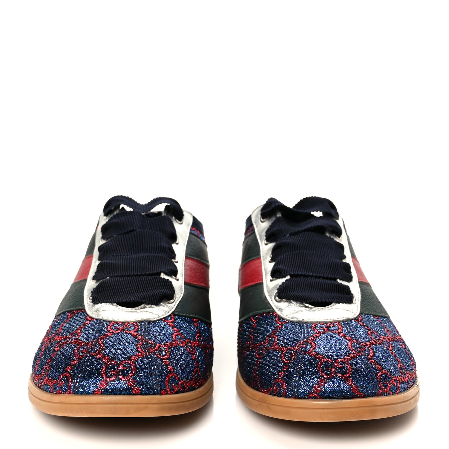 Lurex Calfskin Web GG Monogram Mens Falacer Sneakers 8.5 Iridescent Blue Iridescent Red Silver