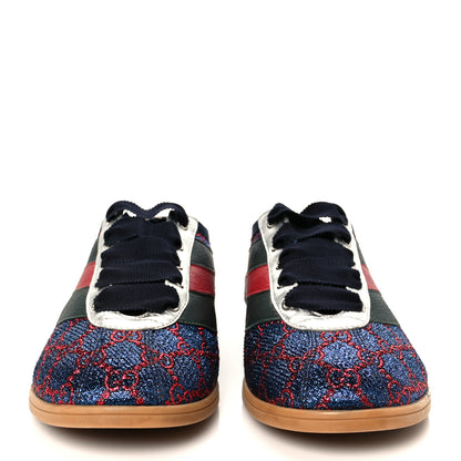 Gucci Lurex Calfskin Web GG Monogram Mens Falacer Sneakers 8.5 Iridescent Blue Iridescent Red Silver 3 of 11