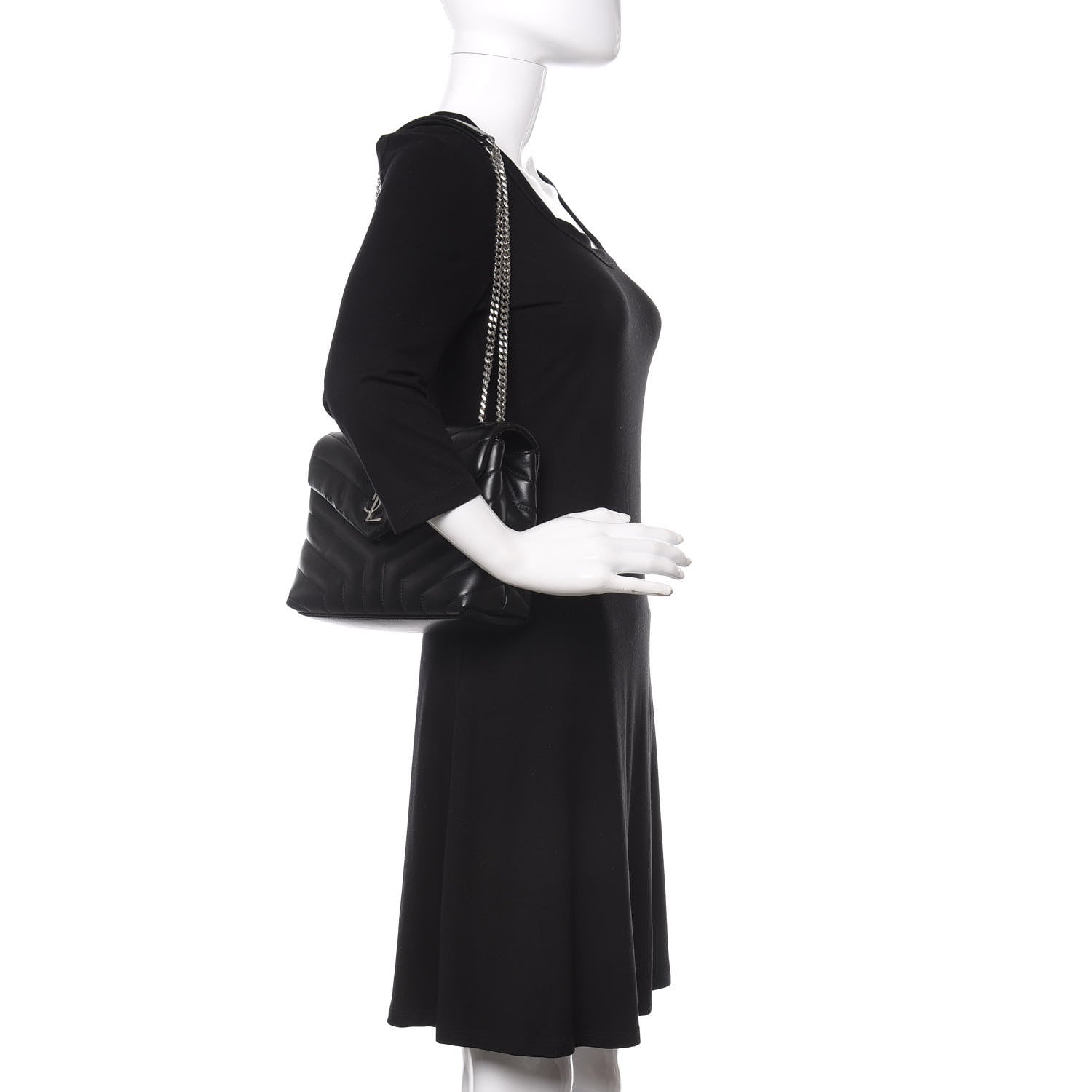 Saint Laurent Calfskin Y Quilted Monogram Small Loulou Chain Satchel Black 2 of 7